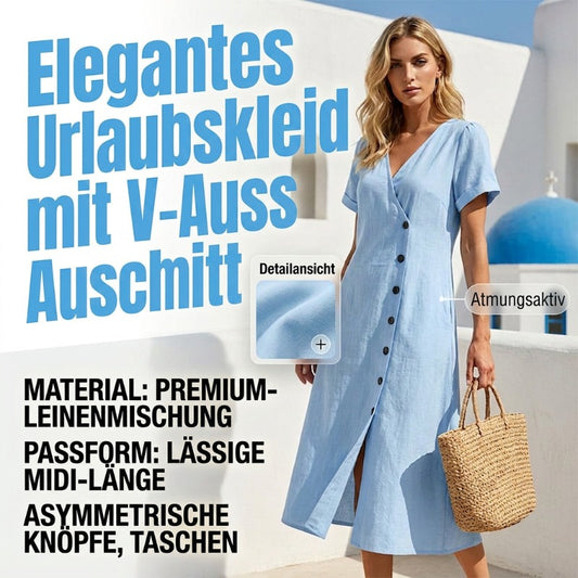 Damen Midi-Kleid aus Mischgewebe mit Knöpfen