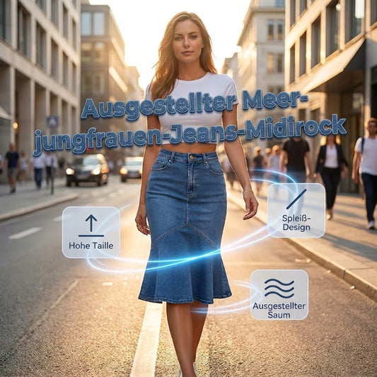 Ausgestellter Midi-Rock aus Denim im Meerjungfrauen-Stil