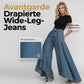 👖 Damen Hochtaillierte Weitbein-Jeans mit High-Low-Saum – moderner Look, figurschmeichelnd & vielseitig kombinierbar