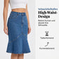 Ausgestellter Midi-Rock aus Denim im Meerjungfrauen-Stil